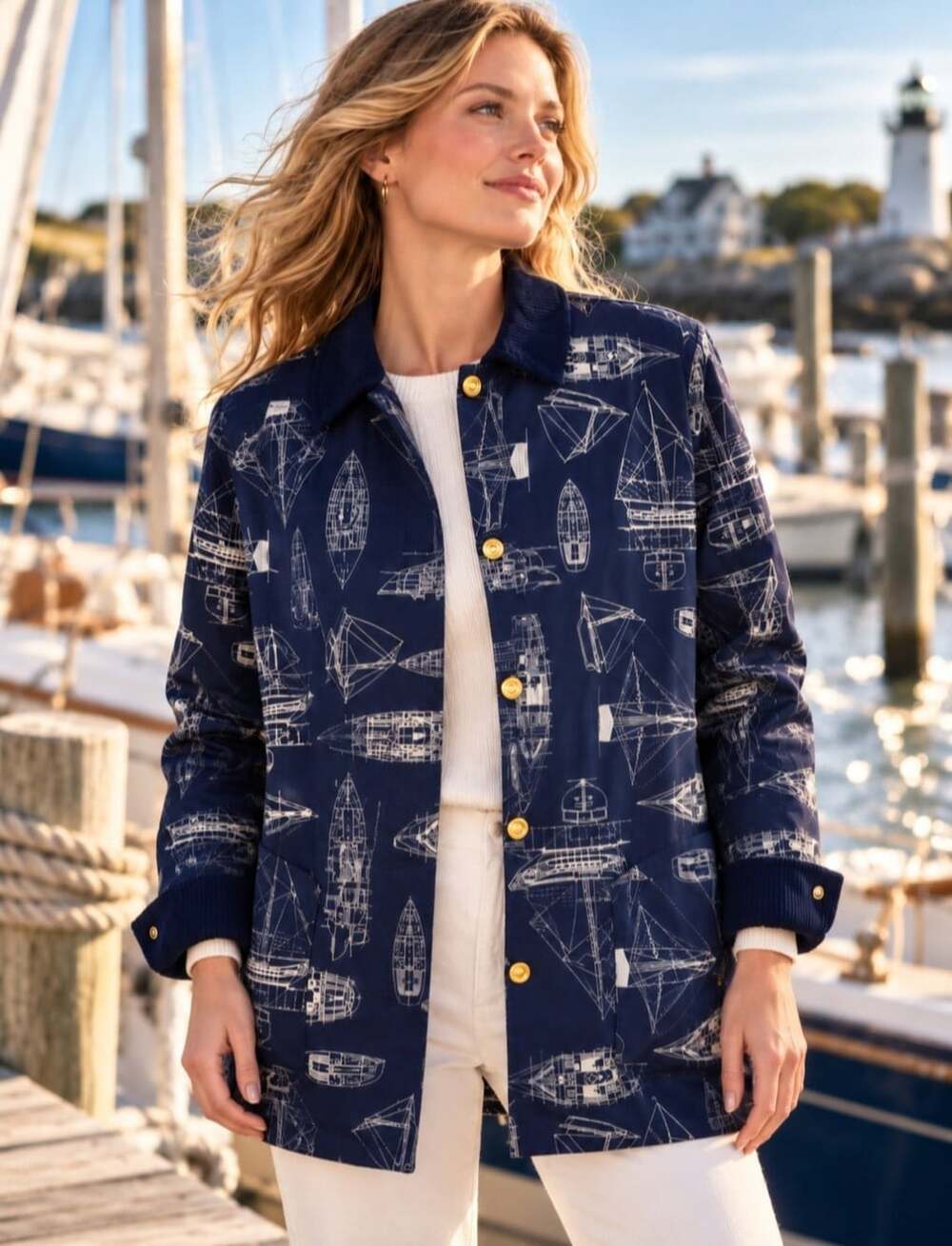 Lauren Ralph Lauren L Nautical Sailboat Marine Jacket Cotton Navy Gold Buttons